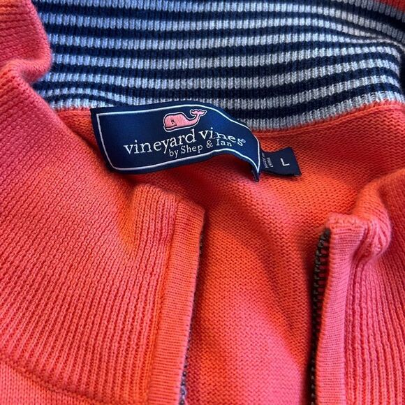 Vineyard Vines Men’s Orange Coral 100% Cotton Quarter Zip Sweater Size Large - Picture 2 of 8